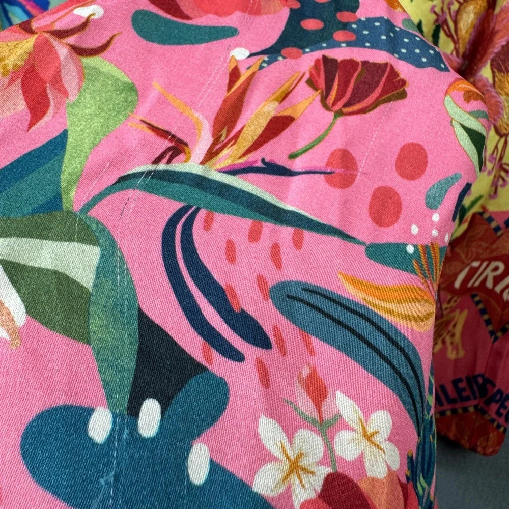 Farm Rio for Anthropologie Mixed Tropical Scarf Print Ruched Blouse Size M